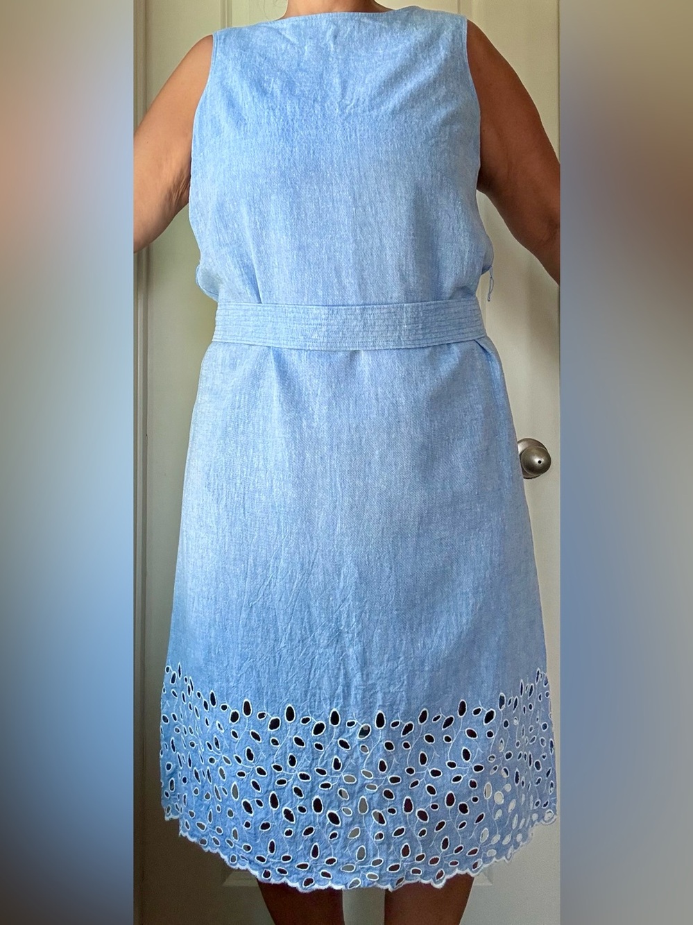 Lands' End Light Blue Sleeveless Eyelet Hem Dress